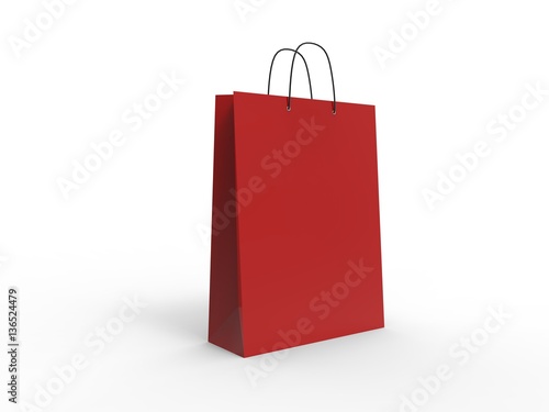 Classic red shopping bag, isolated. 3d illustration.