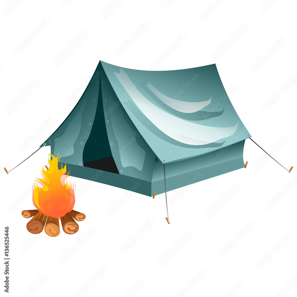 Cartoon tent and set bonfire isolated. Objects bonfire, tents. Tents camping.  Vector tent illustration. Stock Vector | Adobe Stock