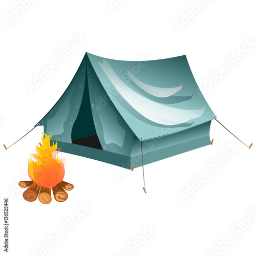 Cartoon tent and set bonfire isolated. Objects bonfire, tents. Tents camping. Vector tent illustration.