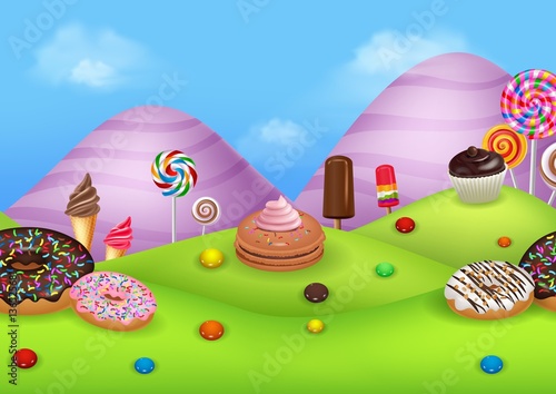 Fantasy candyland with dessrts and sweets