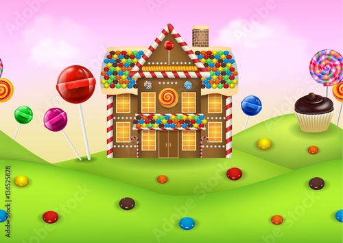 Fantasy candyland with gingerbread house