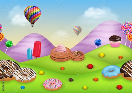 Fantasy candyland with dessrts and sweets