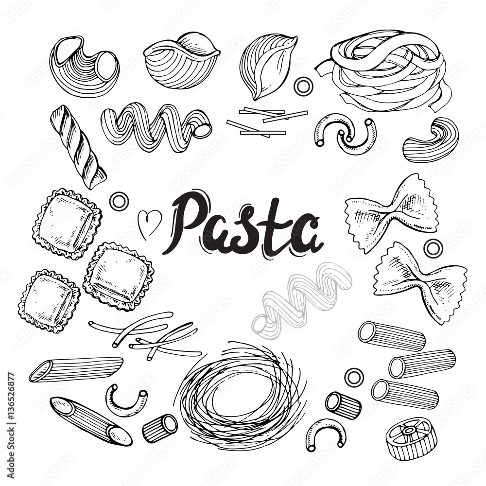 hand drawn set pasta collection