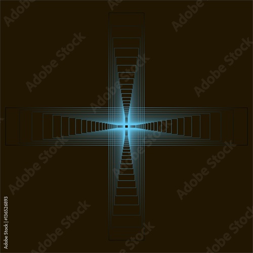 Vector Image gradient cross from blue to black on a black background