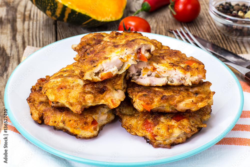 Vegetable cutlets with chicken, peppers and pumpkin Vegetable cutlets with chicken, peppers and pumpkin