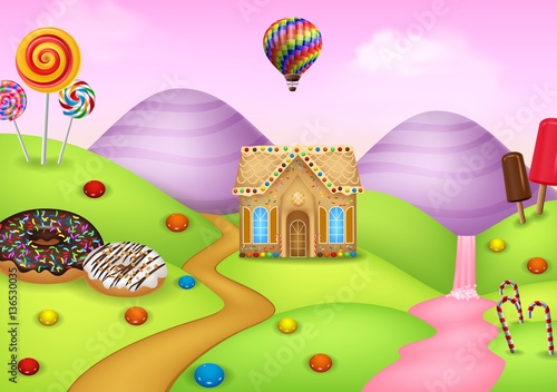 Candyland with gingerbread house