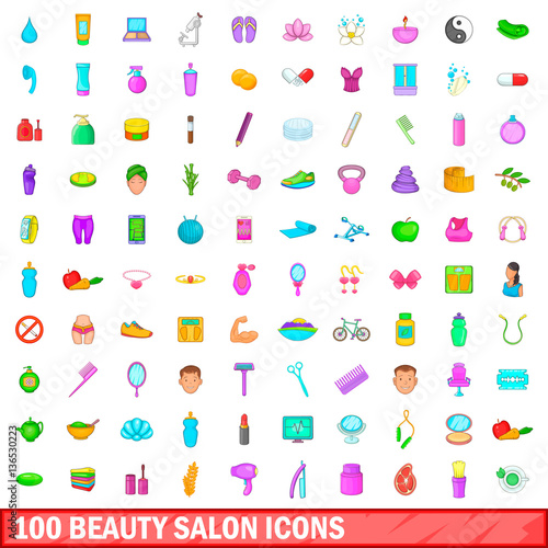 100 beauty salon icons set, cartoon style