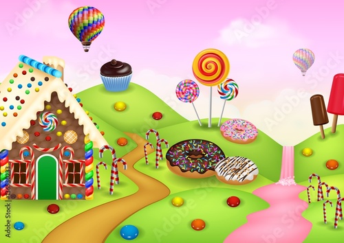 Candyland with gingerbread house