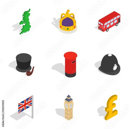 London city elements icons, isometric 3d style