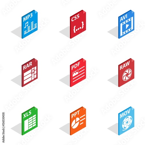 File type icons, isometric 3d style
