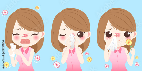 cartoon girl get hay fever
