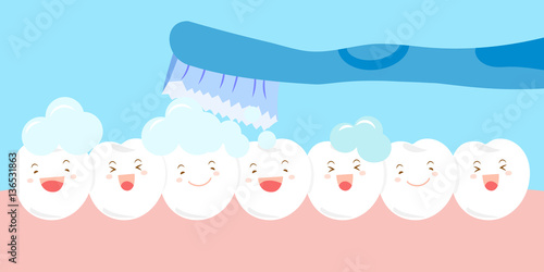 cartoon tooth brushing happily