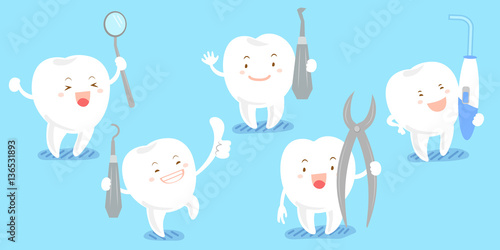 cute cartoon tooth with tool