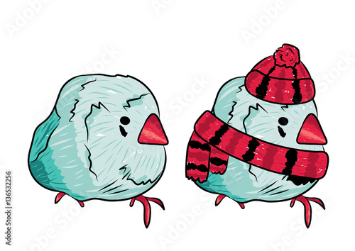 vector illustration of the same bird warm dressed and undressed
