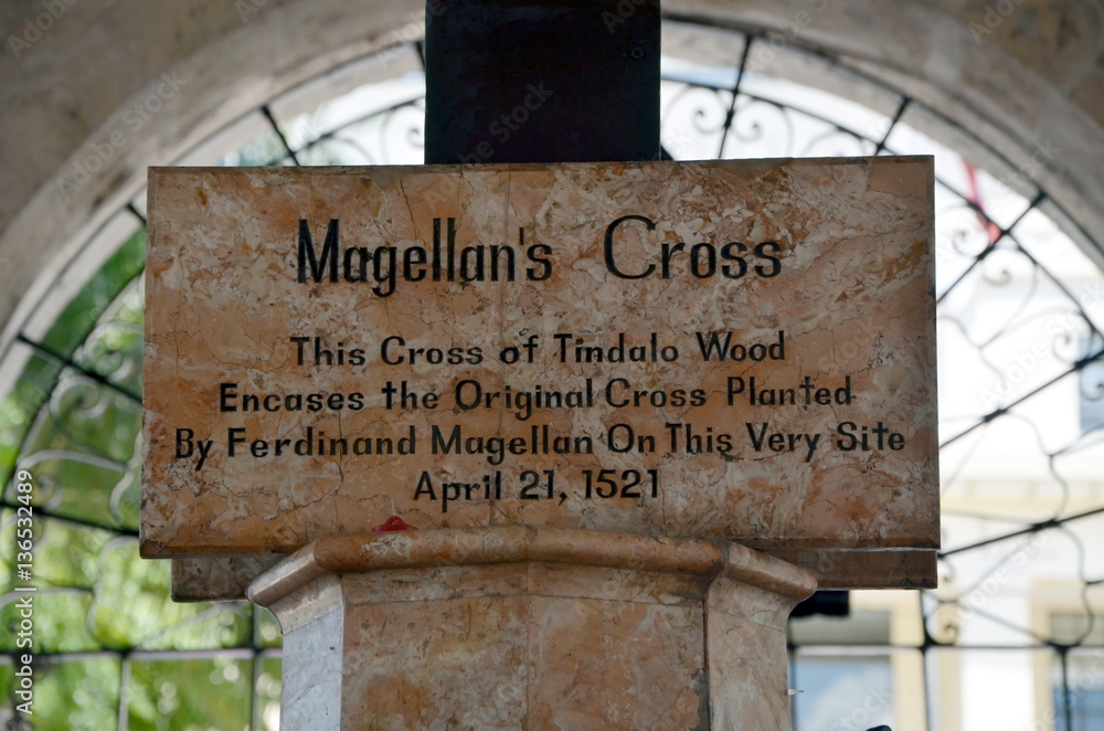 Fototapeta premium Magellan's Cross in Cebu City, Cebu, Philippines, Southeast Asia. Signboard