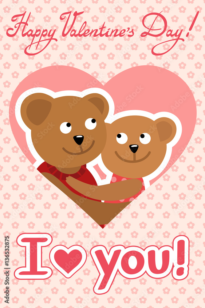 Couple of bears hugging. Vector illustration of Valentine s day congratulation card. Couple of bears hugging. Vector illustration of Valentine s day congratulation card.