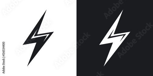 Vector lightning icon. Two-tone version on black and white background