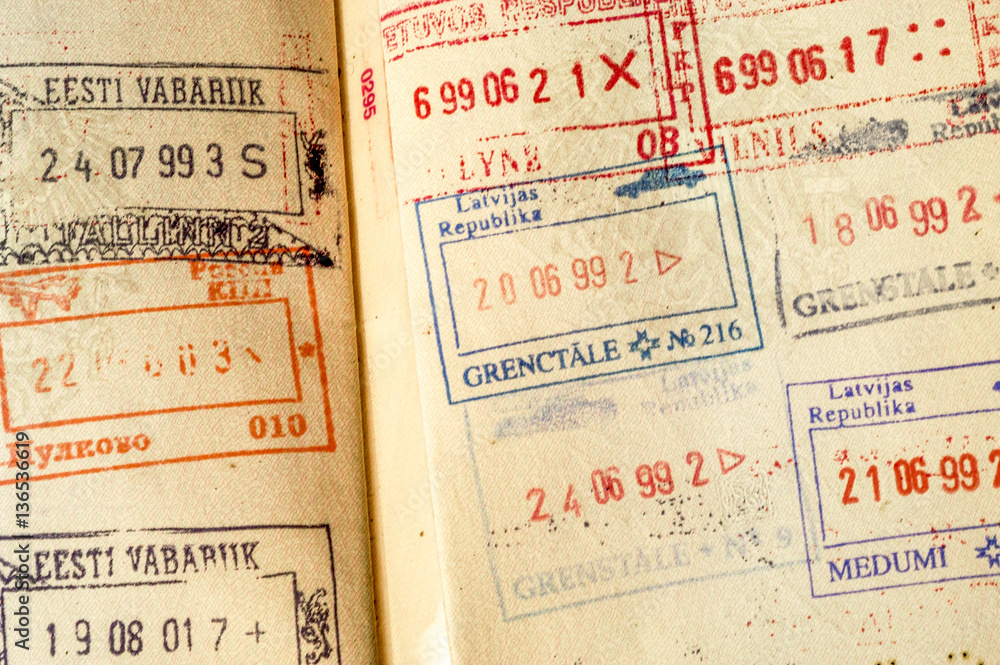 Naklejka premium Passport with east-european visa