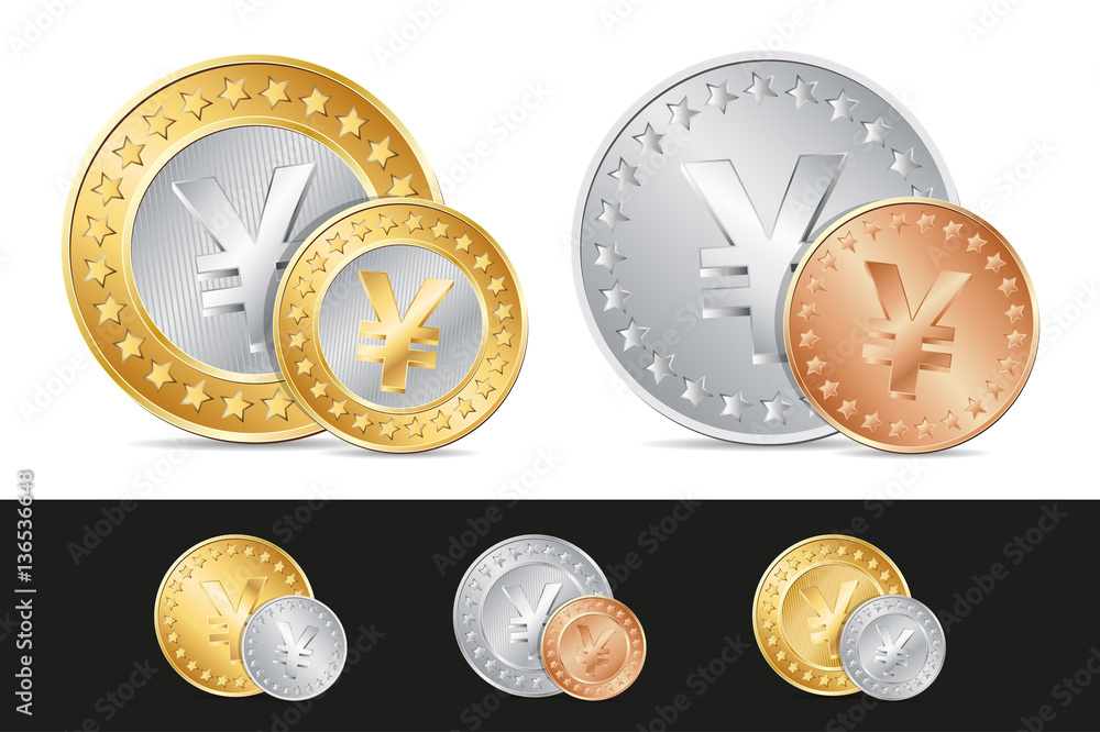 vector gold, silver and bronze yen coins vector gold, silver and bronze yen coins