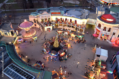 Vienna prater park attraction illuminated in winter christmas view from giant wheel