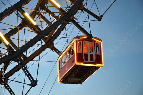 detail of cabin Vienna giant wheel illuminated in winter christmas
