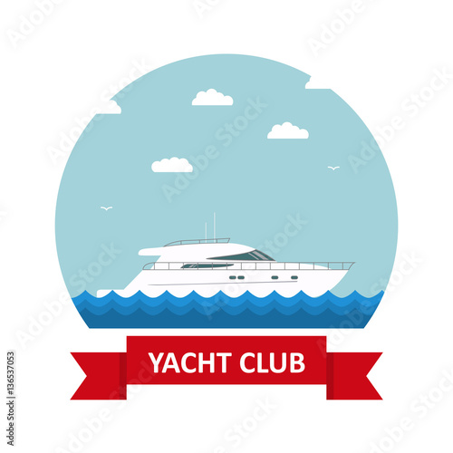  Vector flat an icon with the text and the yacht