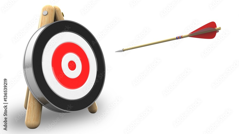 3d illustration of arrow flight with archery target stand over white background 3d illustration of arrow flight with archery target stand over white background