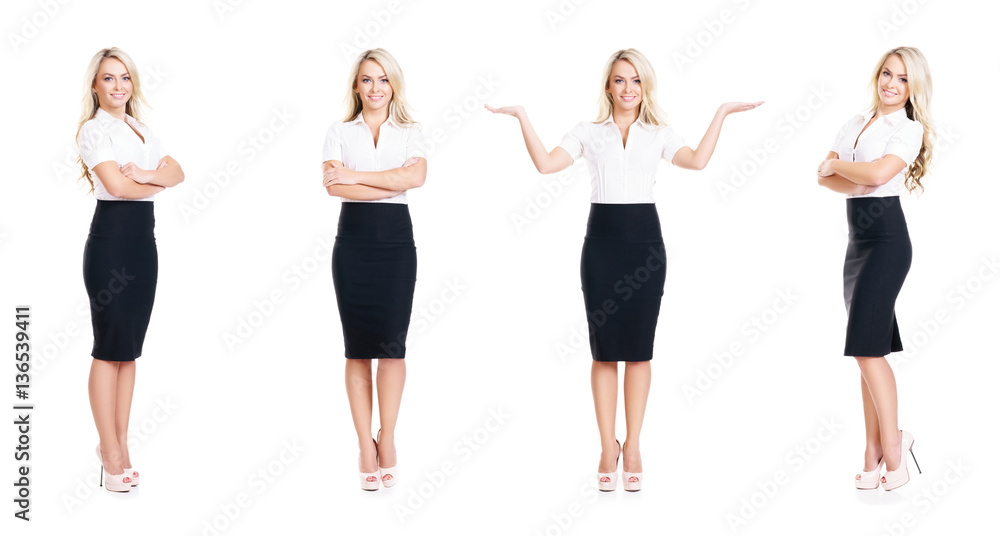 Fototapeta premium Set of beautiful, attractive businesswoman isolated on white. Business, career success concept.