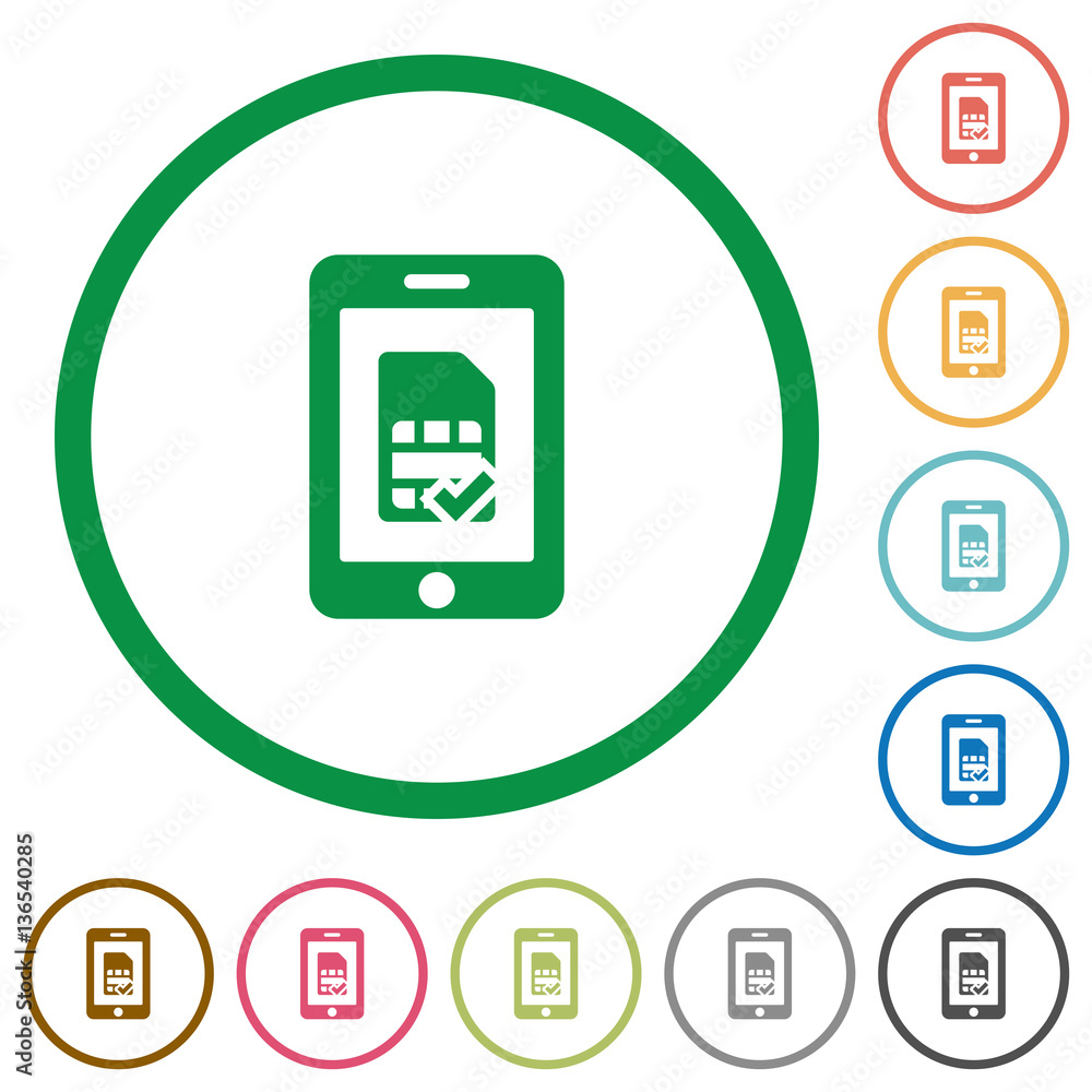 Mobile simcard accepted flat icons with outlines Mobile simcard accepted flat icons with outlines
