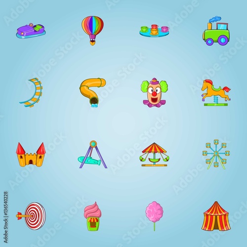 Children park icons set, cartoon style