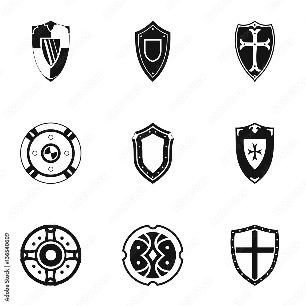 Army shield icons set, simple style Army shield icons set, simple style