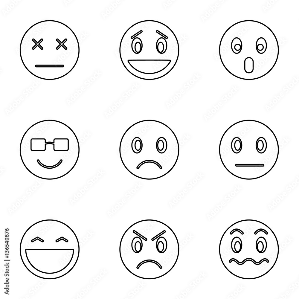 Emoticons for chatting icons set, outline style Emoticons for chatting icons set, outline style