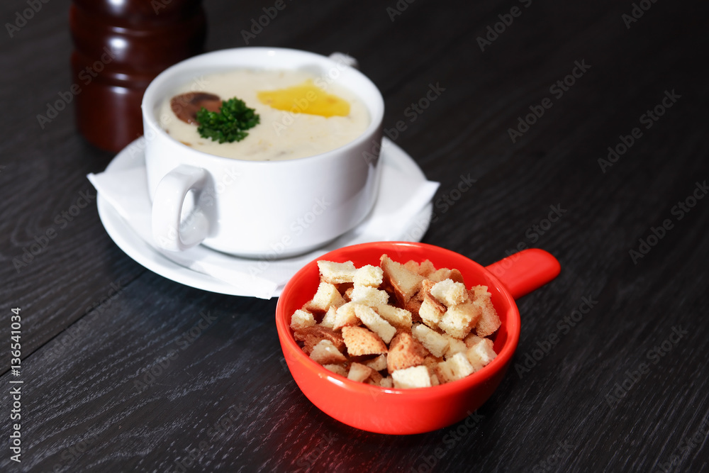 Mushroom Soup In Bowl Mushroom Soup In Bowl