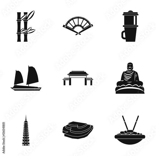 Vietnam icons set, simple style