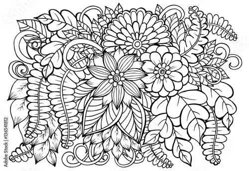 vector Black and white flower pattern for adult coloring book.
