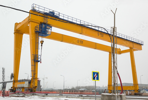 Gantry bridge crane on construction at Chernobyl Nuclear Power Plant, Ukraine photo