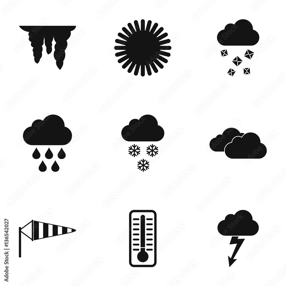 Kinds of weather icons set, simple style Kinds of weather icons set, simple style