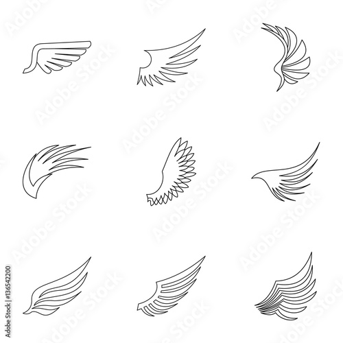 Wings icons set, outline style © ylivdesign