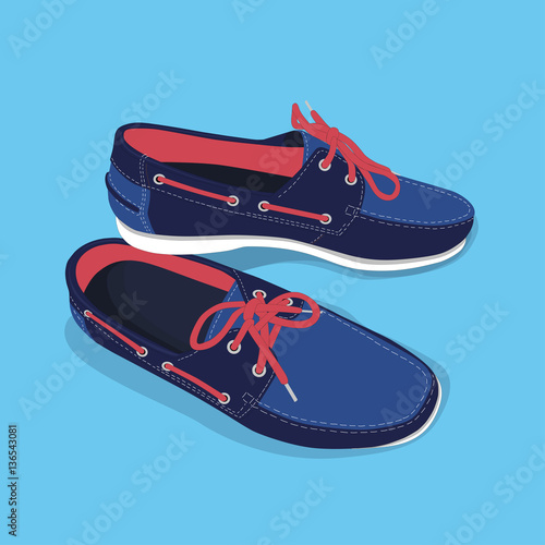 pair of male boat shoes with laces, vector, illustration
