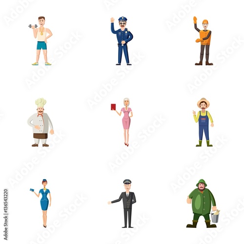 Workers icons set, cartoon style