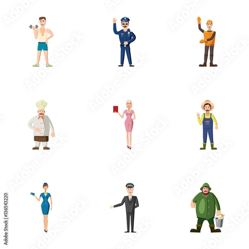 Workers icons set, cartoon style