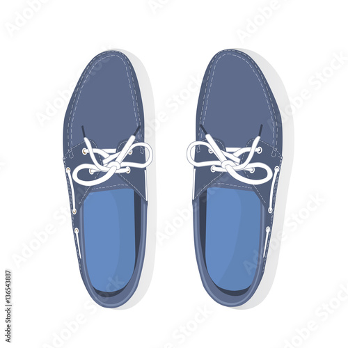 pair of male boat shoes with laces, vector, illustration