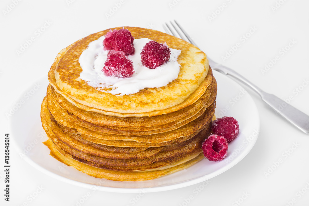 Lush and tender Pancake with berries in sugar
