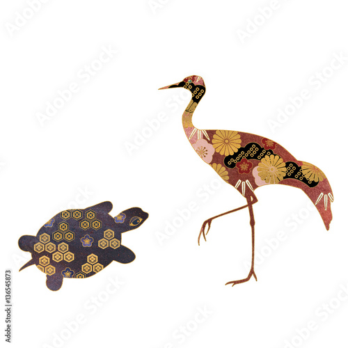 華やかな和柄装飾　鶴と亀　縁起物モチーフ