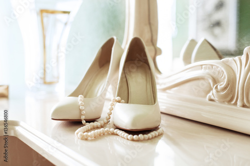Bridal women shoes. The concept of wedding and celebration.