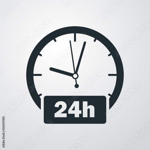Icono plano reloj con 24h en fondo degradado