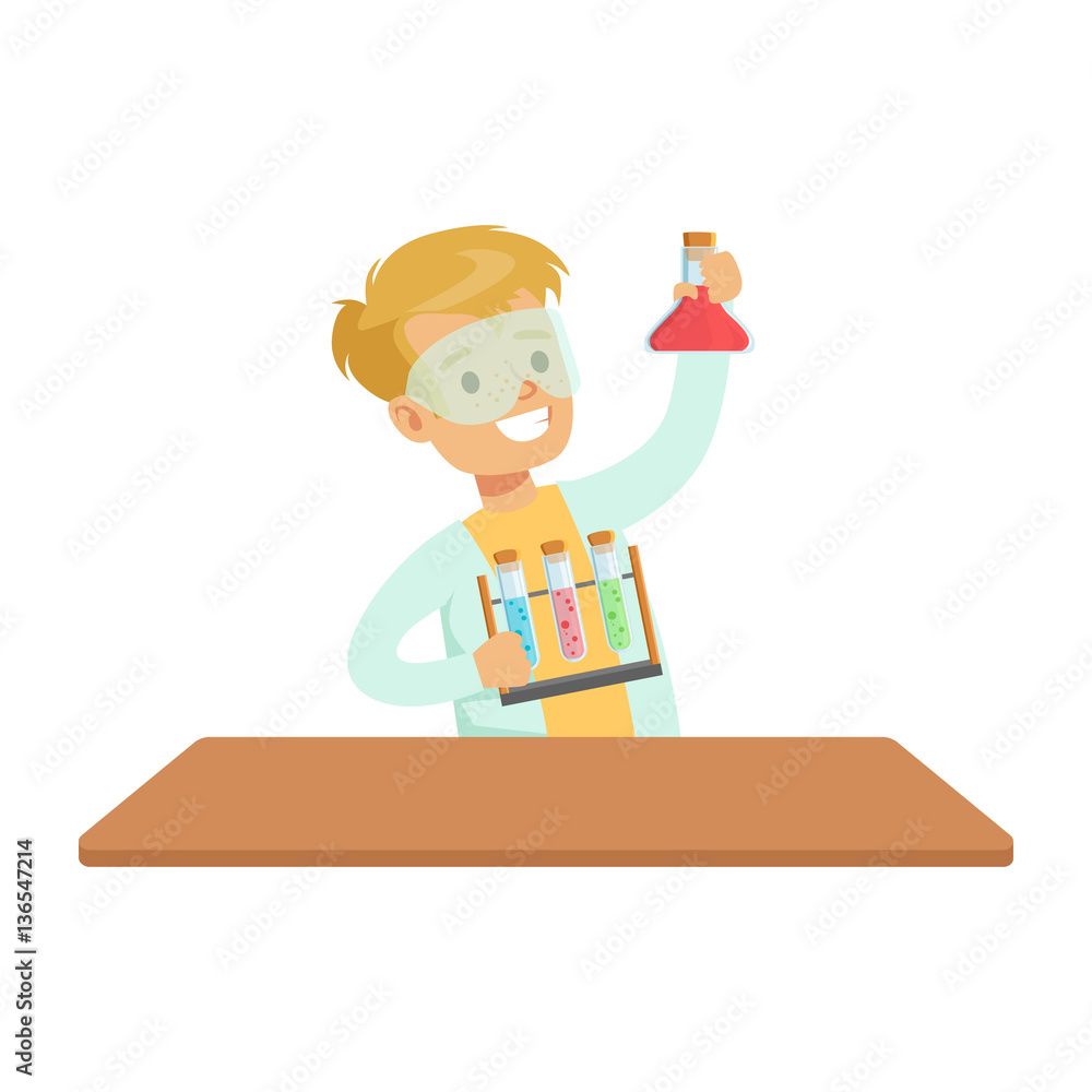Biy Chemist And Test Tubes, Kid Doing Chemistry Science Research Dreaming Of Becoming Professional Scientist In The Future Biy Chemist And Test Tubes, Kid Doing Chemistry Science Research Dreaming Of Becoming Professional Scientist In The Future
