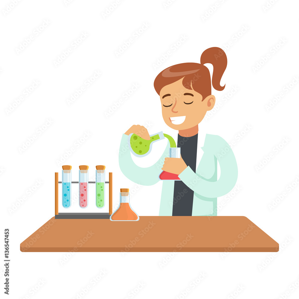 Girl Chemist Experimenting, Kid Doing Chemistry Science Research Dreaming Of Becoming Professional Scientist In The Future Girl Chemist Experimenting, Kid Doing Chemistry Science Research Dreaming Of Becoming Professional Scientist In The Future