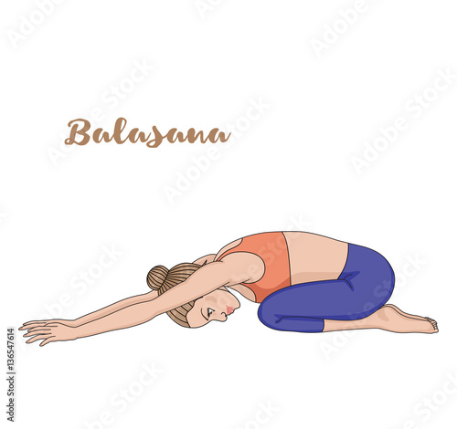 Women silhouette. Child s yoga pose. Balasana photo