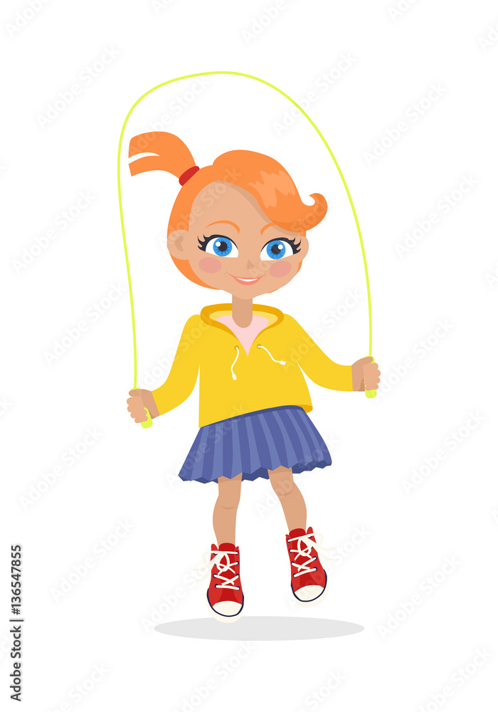Girl Jumping on Rope Isolated on White. Vector Girl Jumping on Rope Isolated on White. Vector